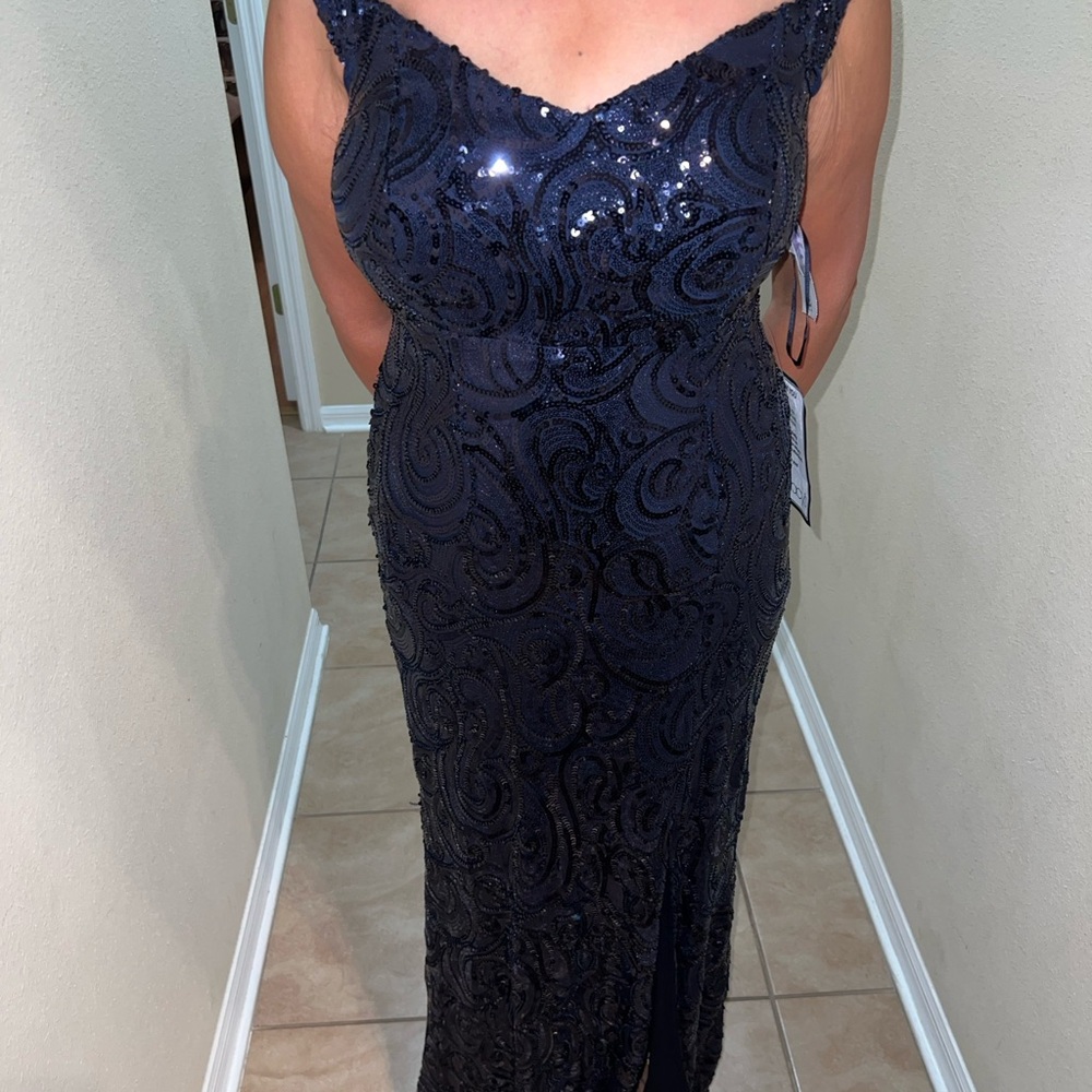 Elegant Navy Sequin Evening Gown